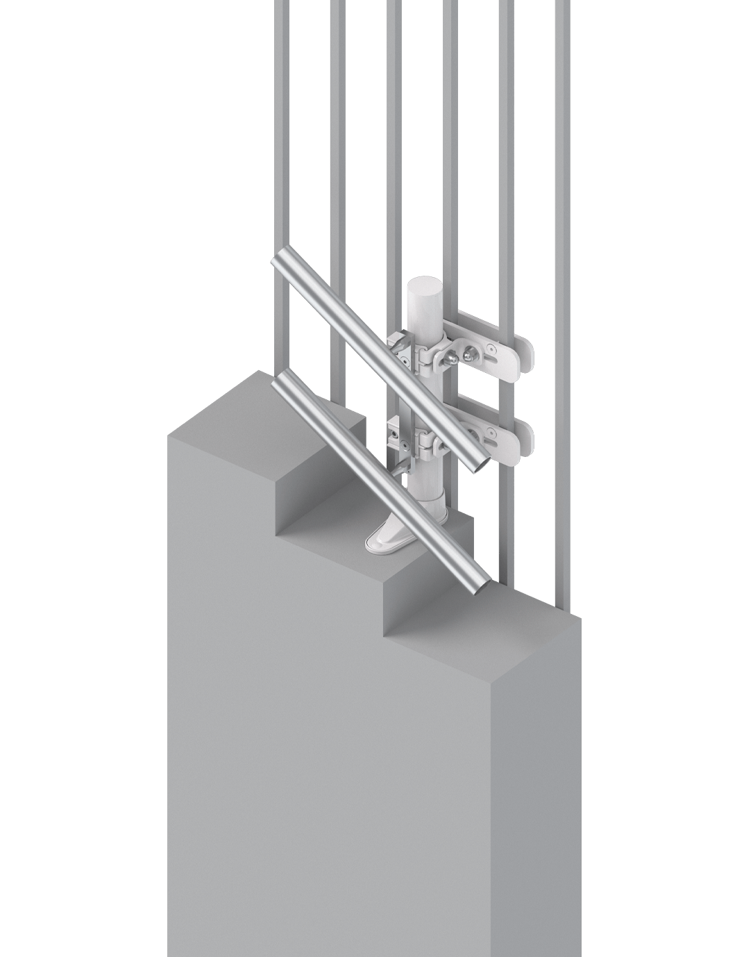 Technische Illustration eines Verbindungselements für Beton, das eine präzise Montage von Stahlstäben ermöglicht. Die Darstellung zeigt die Anordnung der Komponenten und die Befestigungstechnik, die für Stabilität und Sicherheit sorgt.
