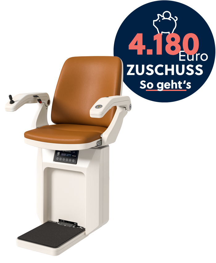 Moderne medizinische Behandlungsliege mit braunem Polster und Bedienelementen, ideal für Arztpraxen. Hinweis auf einen Zuschuss von 4.180 Euro für Patienten.