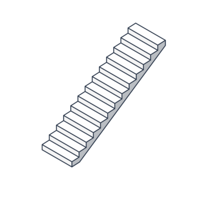 Isometrische Darstellung einer Treppe mit elf Stufen, die einen dreidimensionalen Effekt vermittelt.
