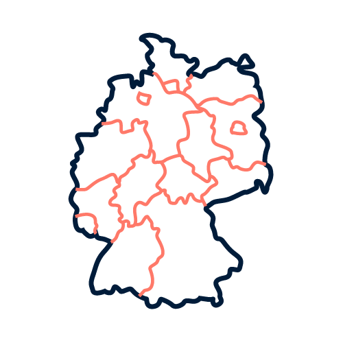 Karte von Deutschland mit roten Straßenlinien, die die wichtigsten Verkehrswege und Städte darstellen. Ideal für geografische oder touristische Inhalte.