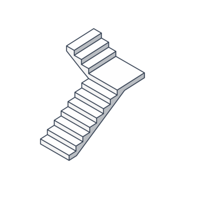 Isometrische Illustration einer Treppe, die in zwei Richtungen führt, dargestellt in einem minimalistischen Stil.