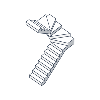 Illustration einer modernen Wendeltreppe in 3D-Ansicht, die Eleganz und Funktionalität in architektonischem Design zeigt.